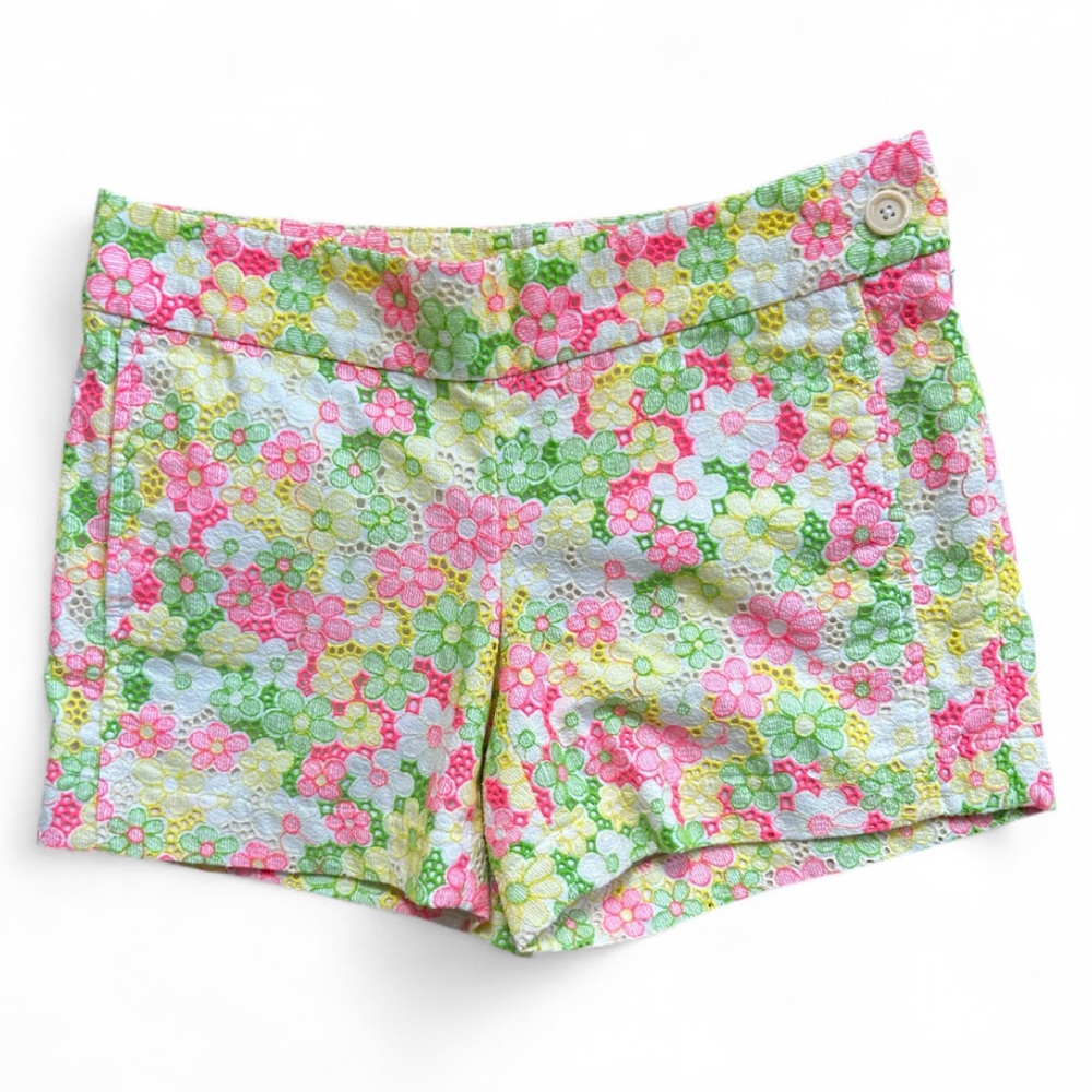 LILLY PULITZER Sloane Shorts Floral Sunbonnet Lace Eyelet Pink Green Preppy | 2